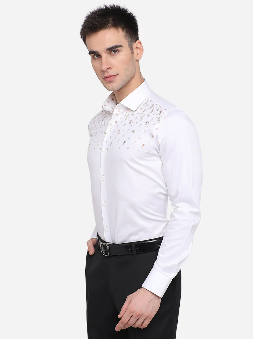 White & Brown Printed Slim Fit Party Wear Shirt | JB Studio