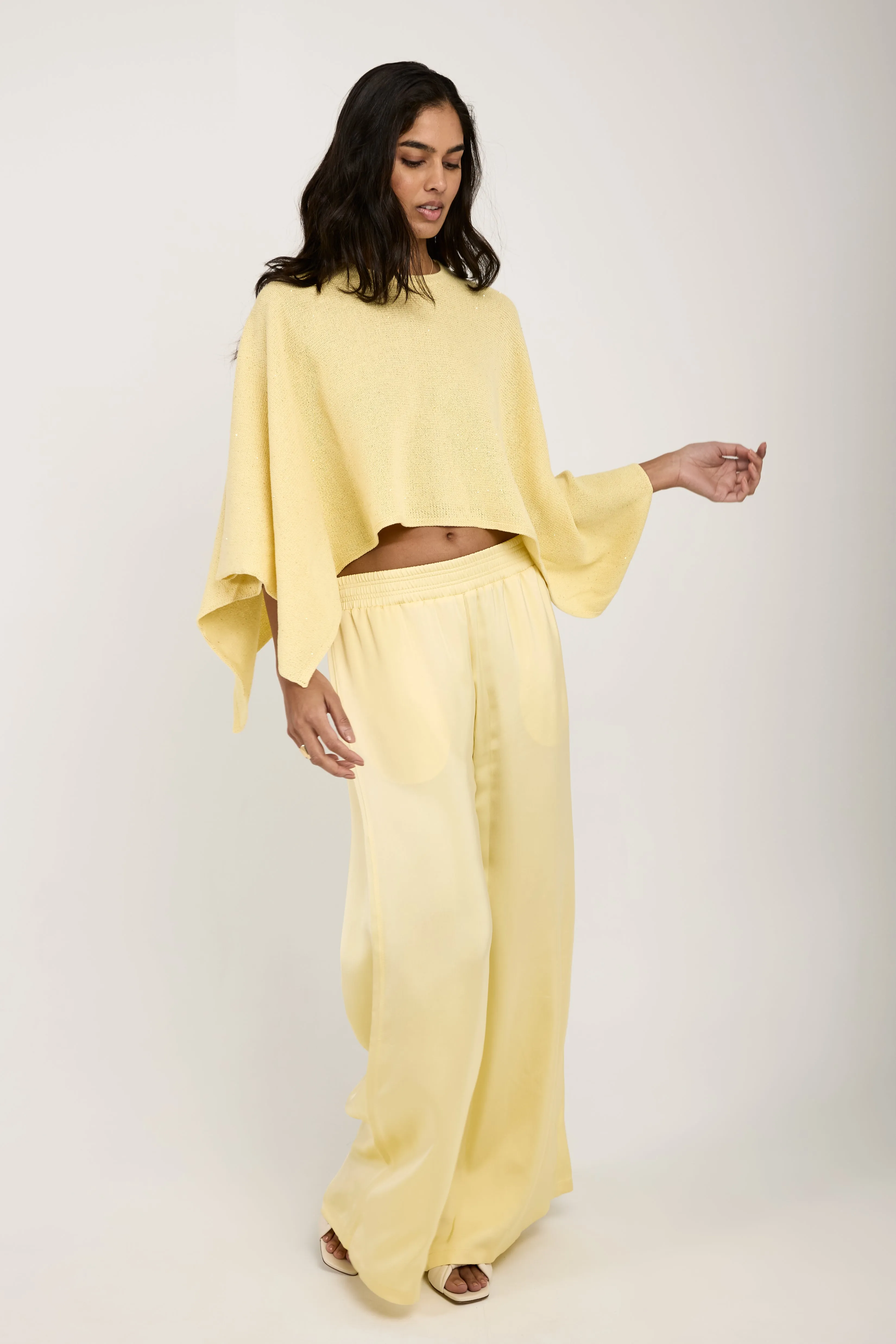 Wide Leg Viscose Pant in Yellow