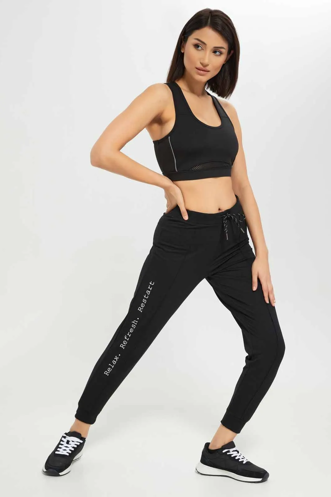 Women Black Basic Jogger With Side Tape