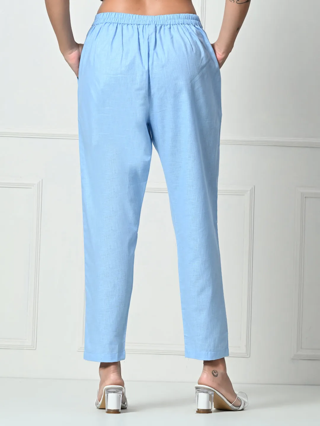 Women’s Linen Cotton Palazzo Pants – Effortless Style & Breathable Comfort | Blue